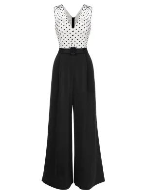 1930s Polka Dot Patchwork Belt Jumpsuit