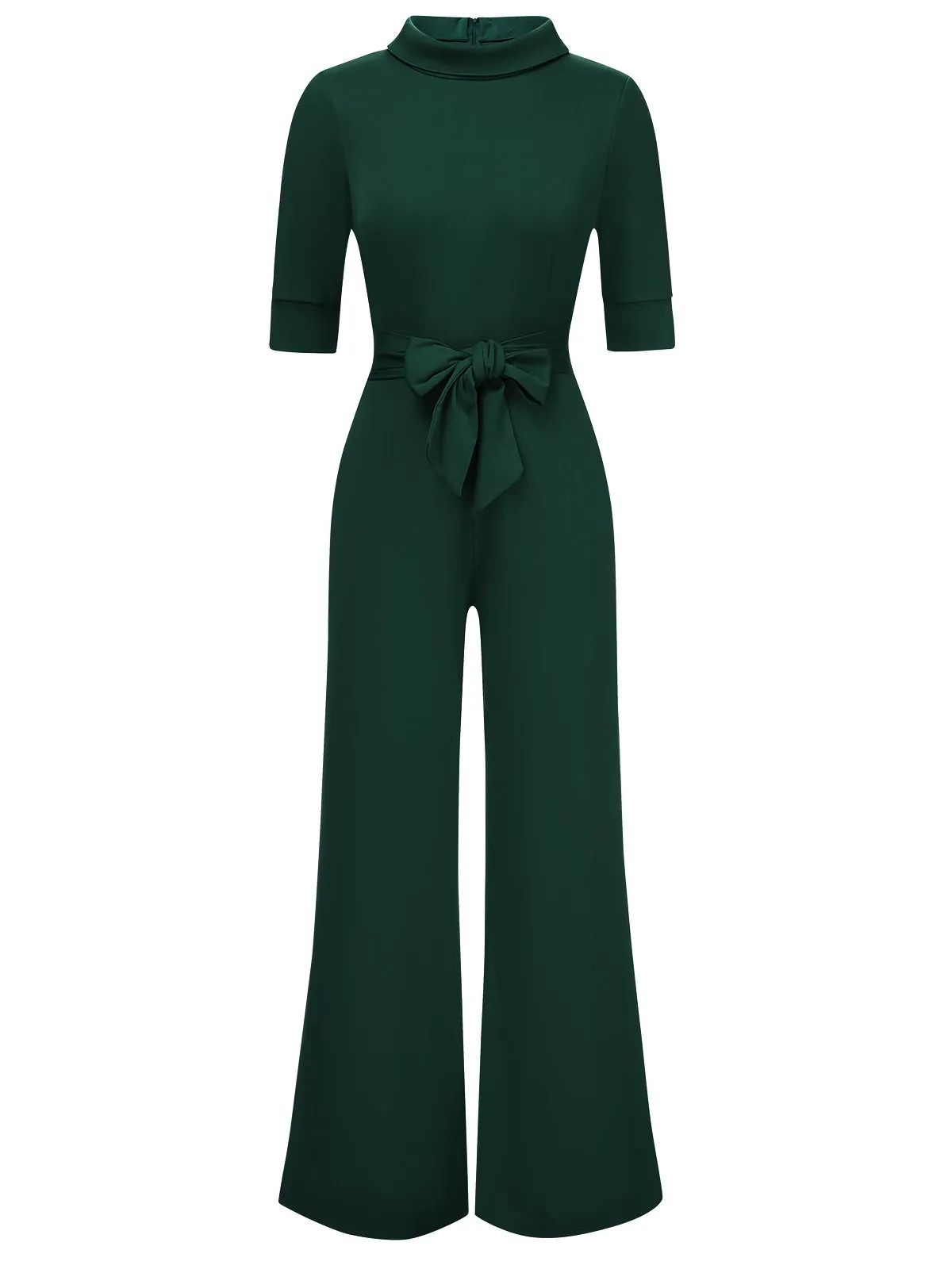 1930s Solid Rolled Collar Belted Jumpsuit