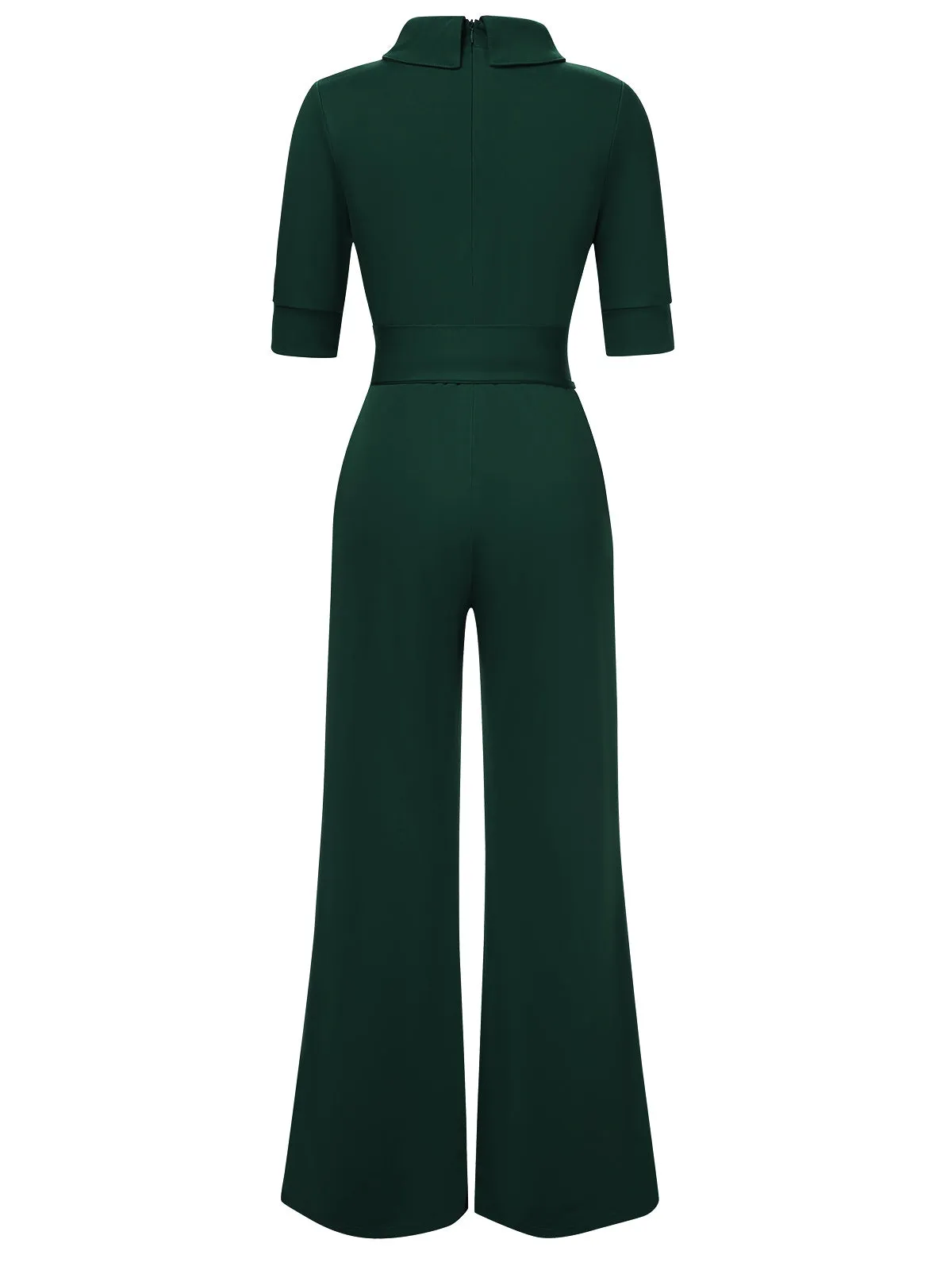 1930s Solid Rolled Collar Belted Jumpsuit