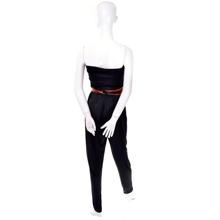 1970's Black Jumpsuit w/ Orange & Black Striped Jacket & Cummerbund