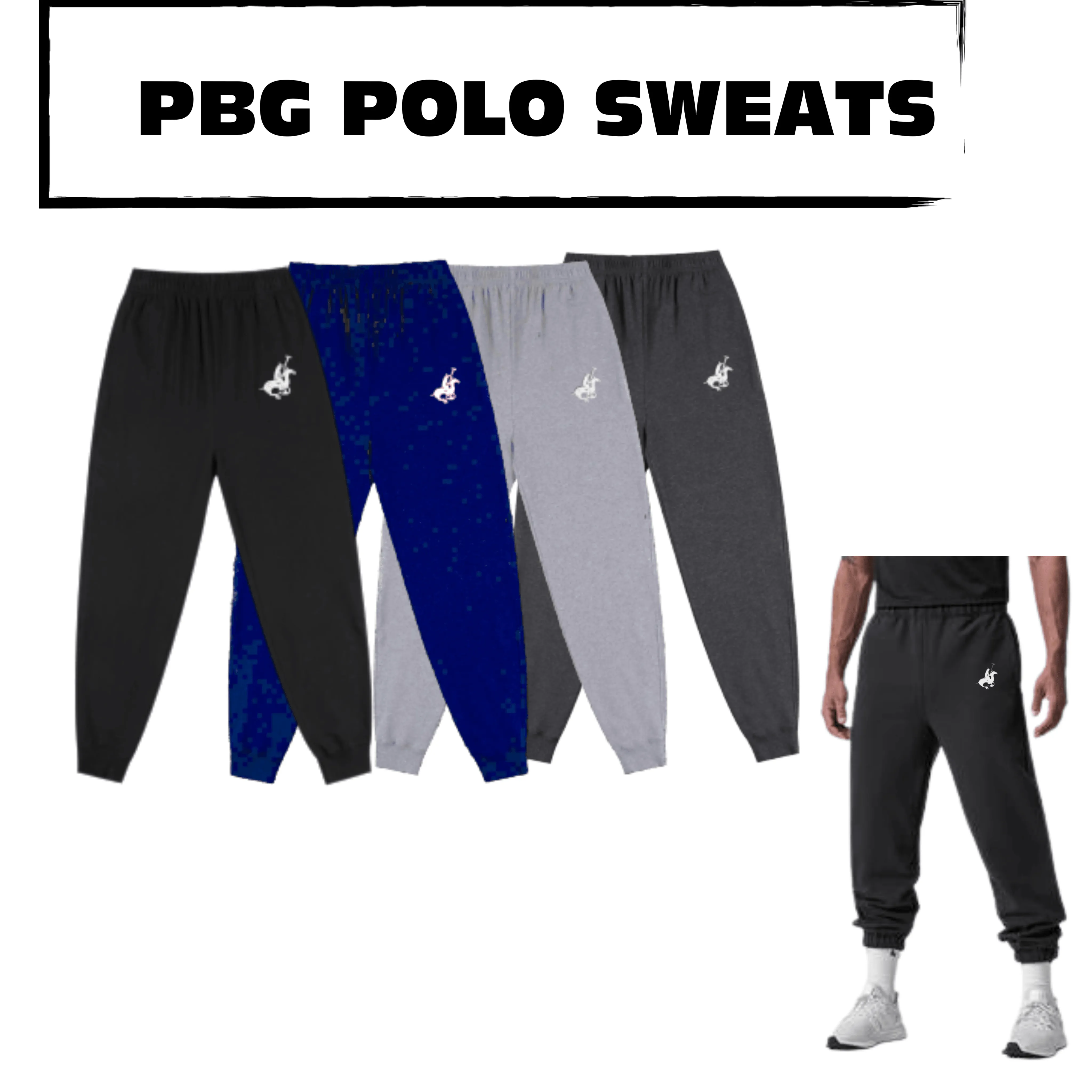 4 Pack PBG Men's Polo Drawstring Sweatpants Cotton Blend 4 Colors