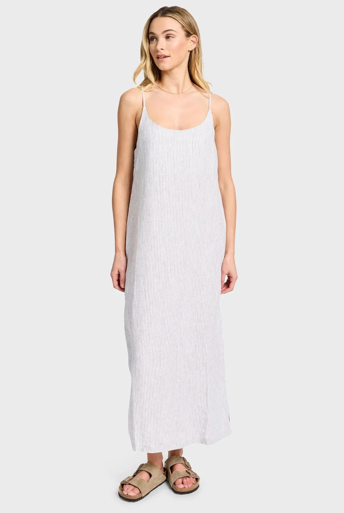 ACADEMY WOMENS - Essential Linen Slip Dress Seasponge Strip