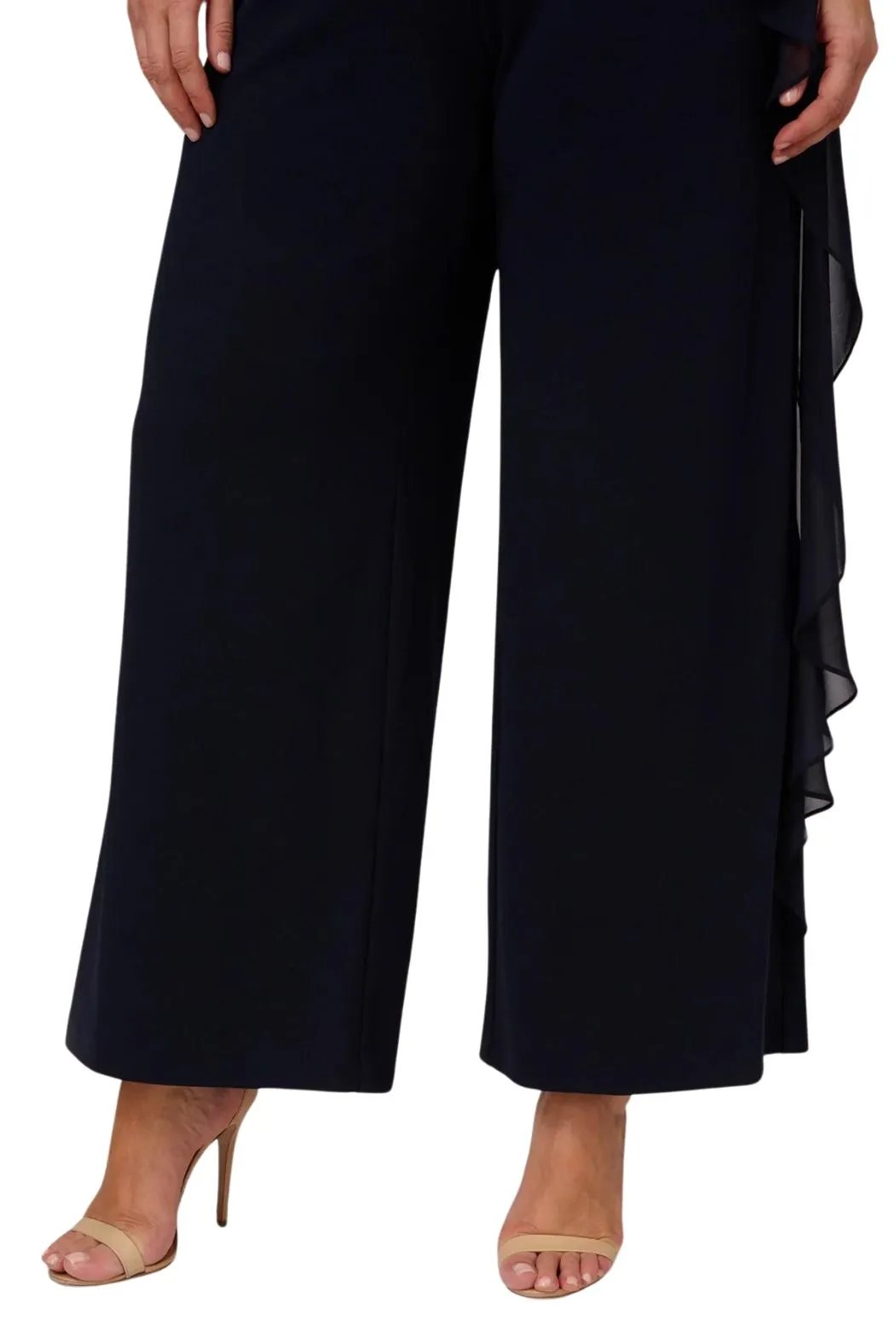 Adrianna Papell Chiffon Crepe Wide Leg Boat Neck Jumpsuit ( Plus Size )