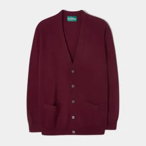 Alan Paine Cornwall Saddle Shoulder Lambswool Cardigan in Bordeaux - Classic Fit