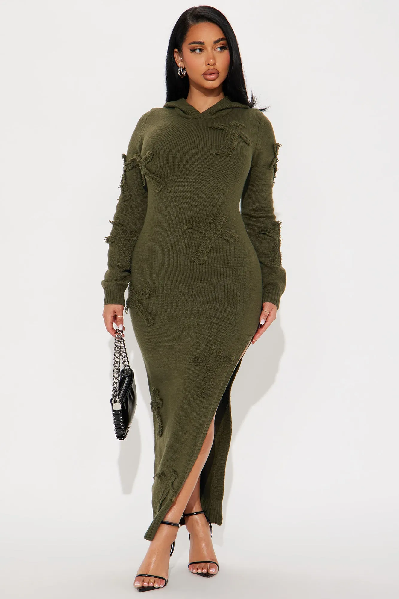 Alix Hooded Sweater Maxi Dress - Olive