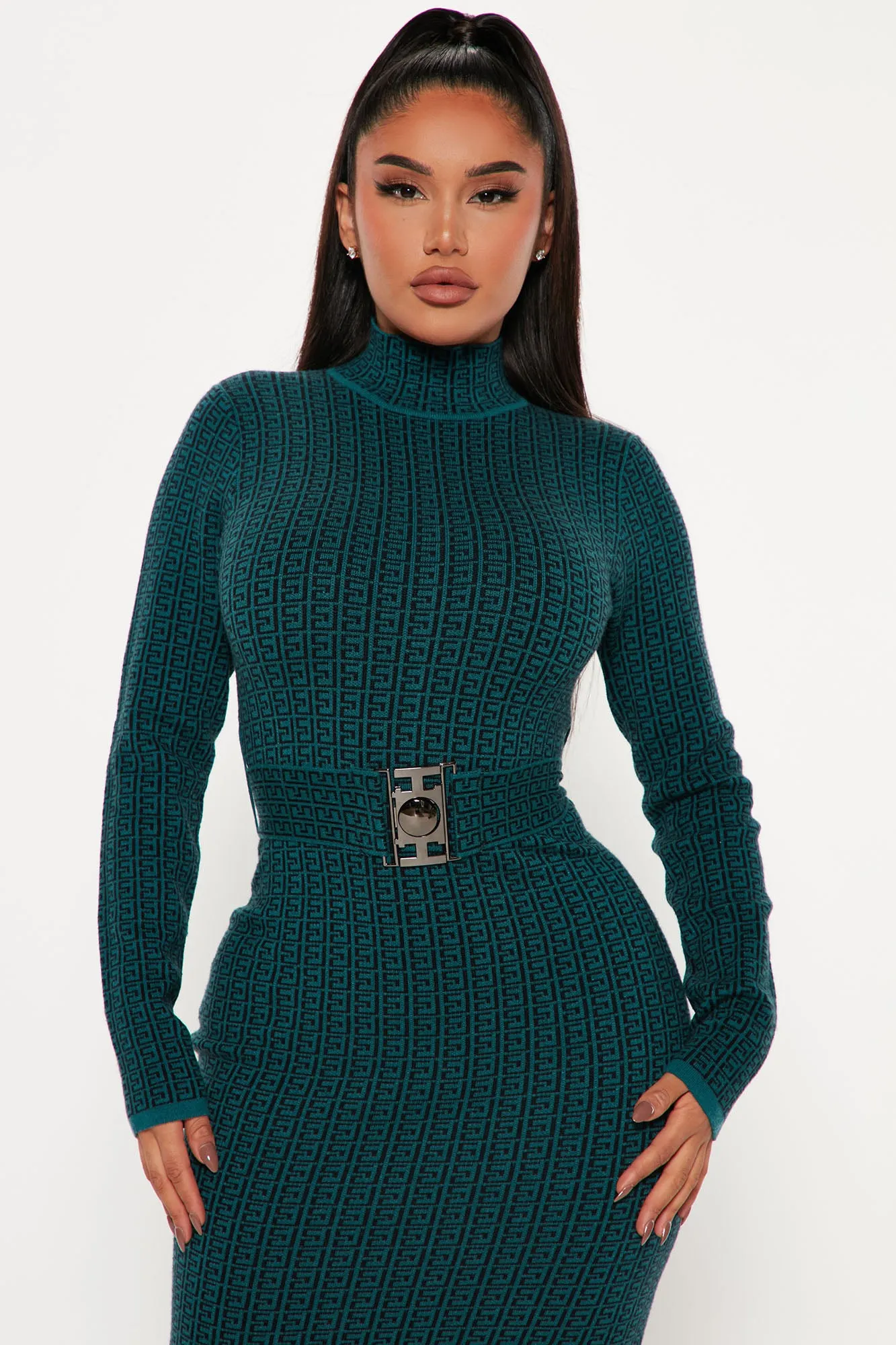 Always Know Sweater Midi Dress - Teal/combo