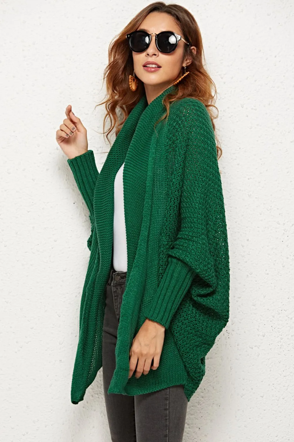 Angel Wings Open Front Dolman Sleeve Longline Cardigan