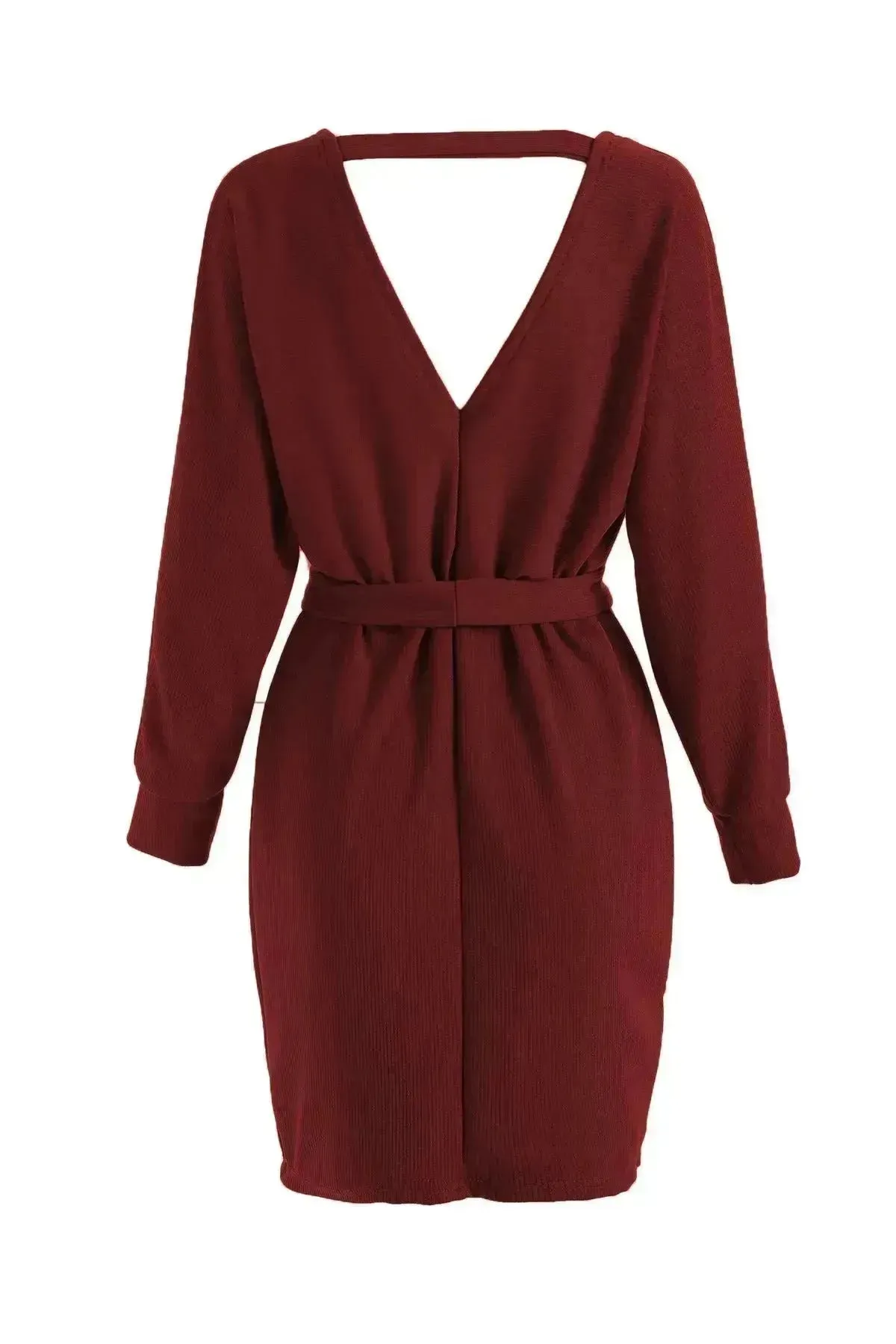 Autumn Winter Slim Fit V-neck Mini Wrap Sweater Dress