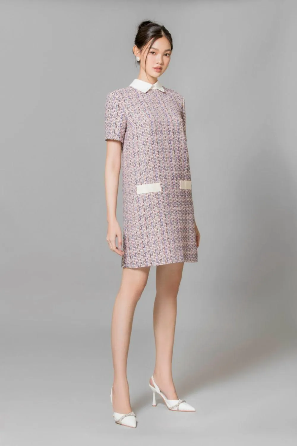 Averi Trapezoid Collared Neck Tweed Mini Dress