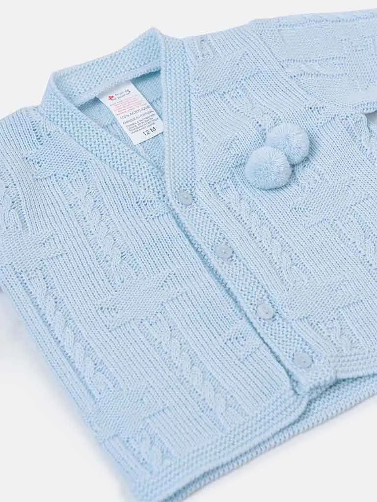 Baby Boy Double Pom-Pom Cardigan-Baby Blue