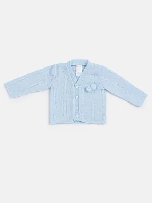 Baby Boy Double Pom-Pom Cardigan-Baby Blue