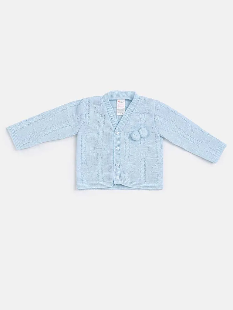 Baby Boy Double Pom-Pom Cardigan-Baby Blue