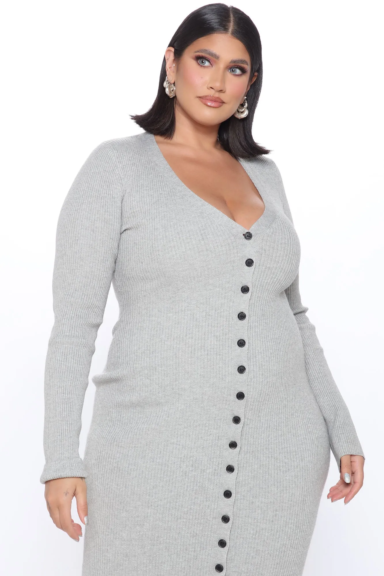 Baby It's Cold Sweater Midi Dress - Heather Grey