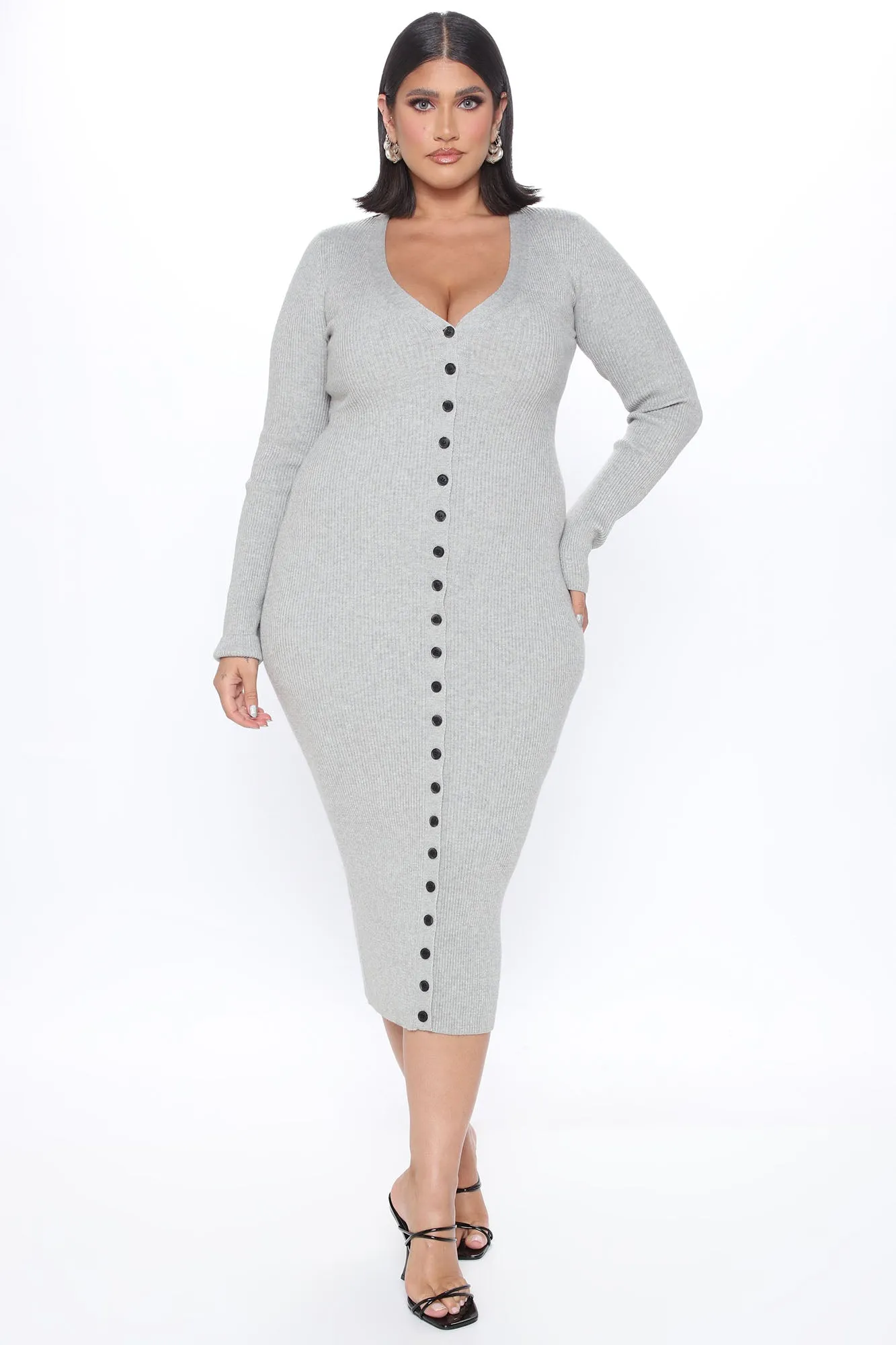 Baby It's Cold Sweater Midi Dress - Heather Grey