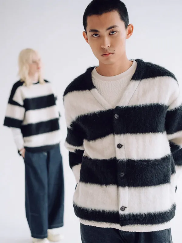 Basic Cardigan Mohair Stripes: Black/White