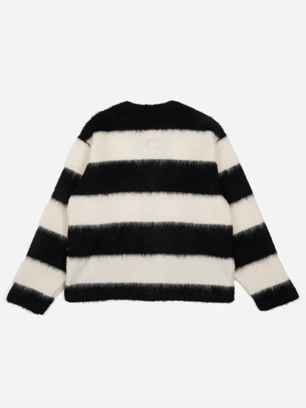 Basic Cardigan Mohair Stripes: Black/White