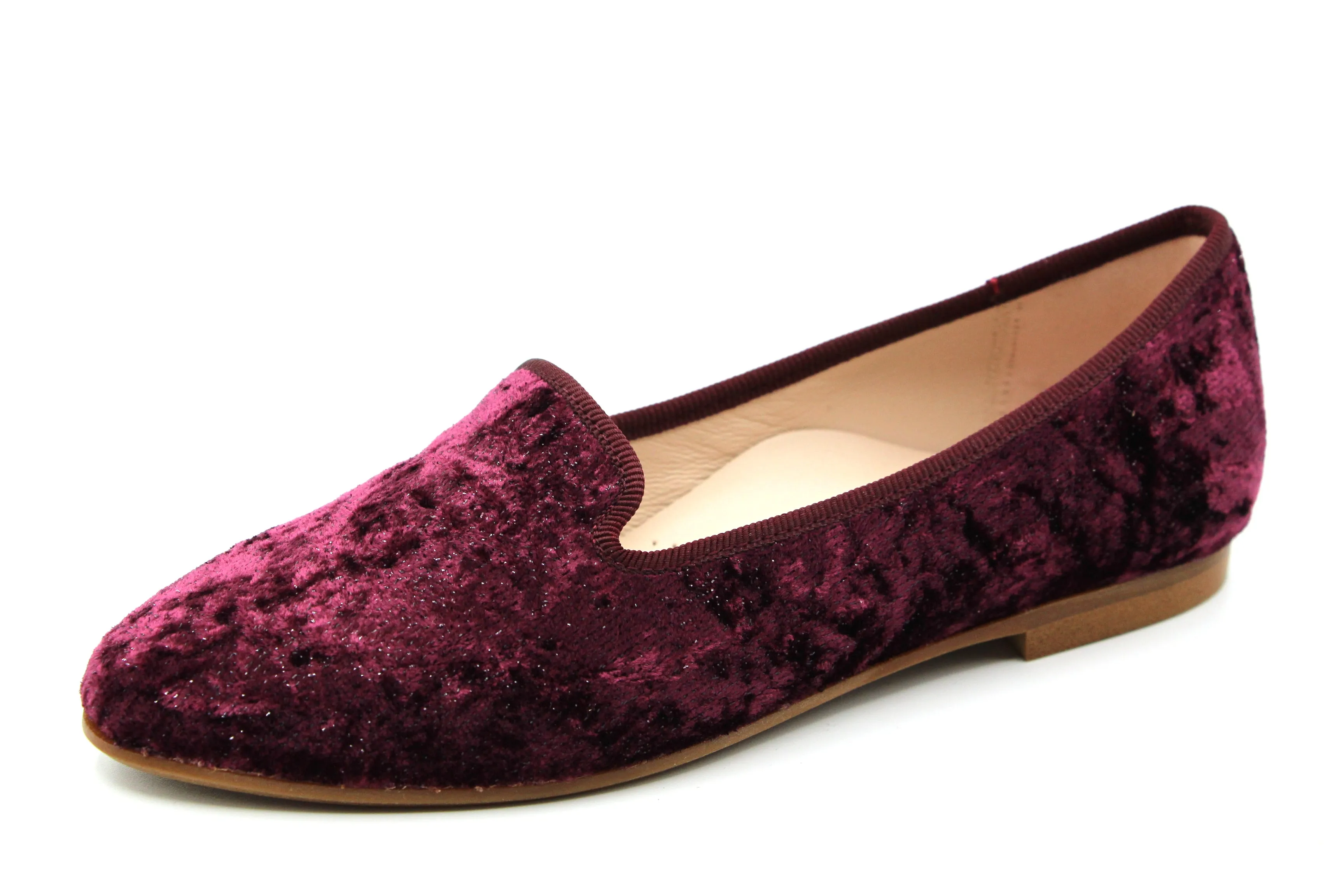 Beberlis  Burgundy Crushed Velvet Smoking Flats  22627