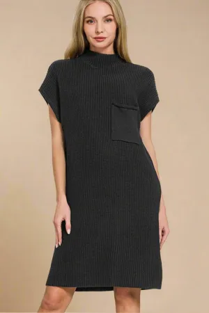 Black Short Sleeve Mini Sweater Dress