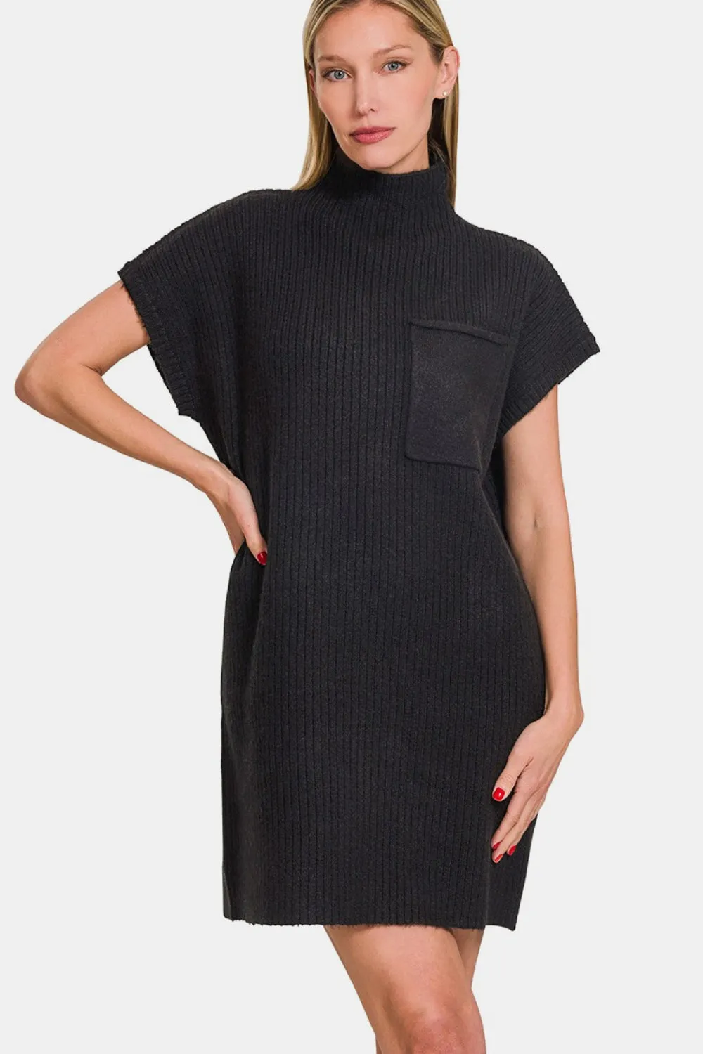 Black Short Sleeve Sweater Mini Dress (Online Exclusive)