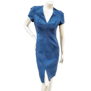 Blue Reptile Textured Sheath Dress