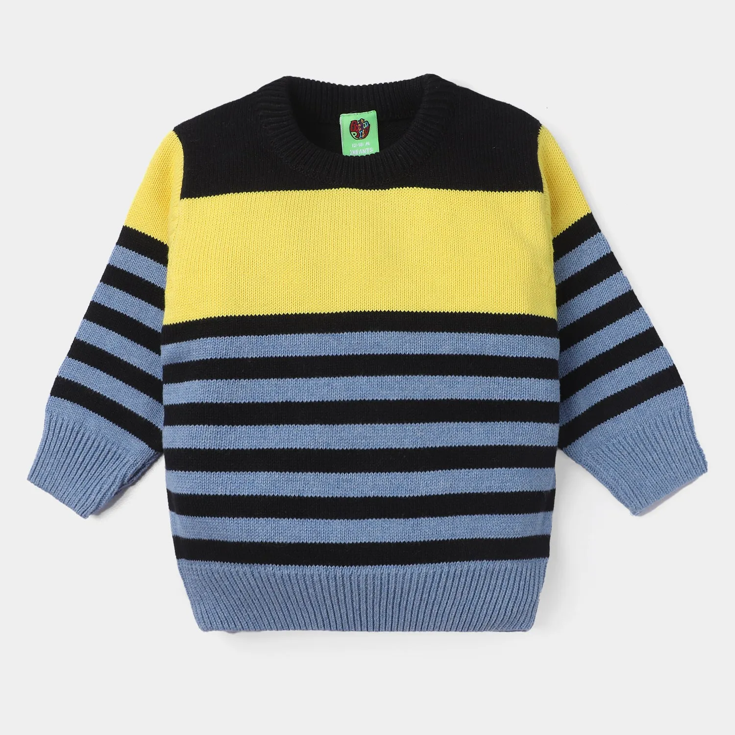 Boys Acrylic Full Sleeves Sweater Striper-Navy/Sky