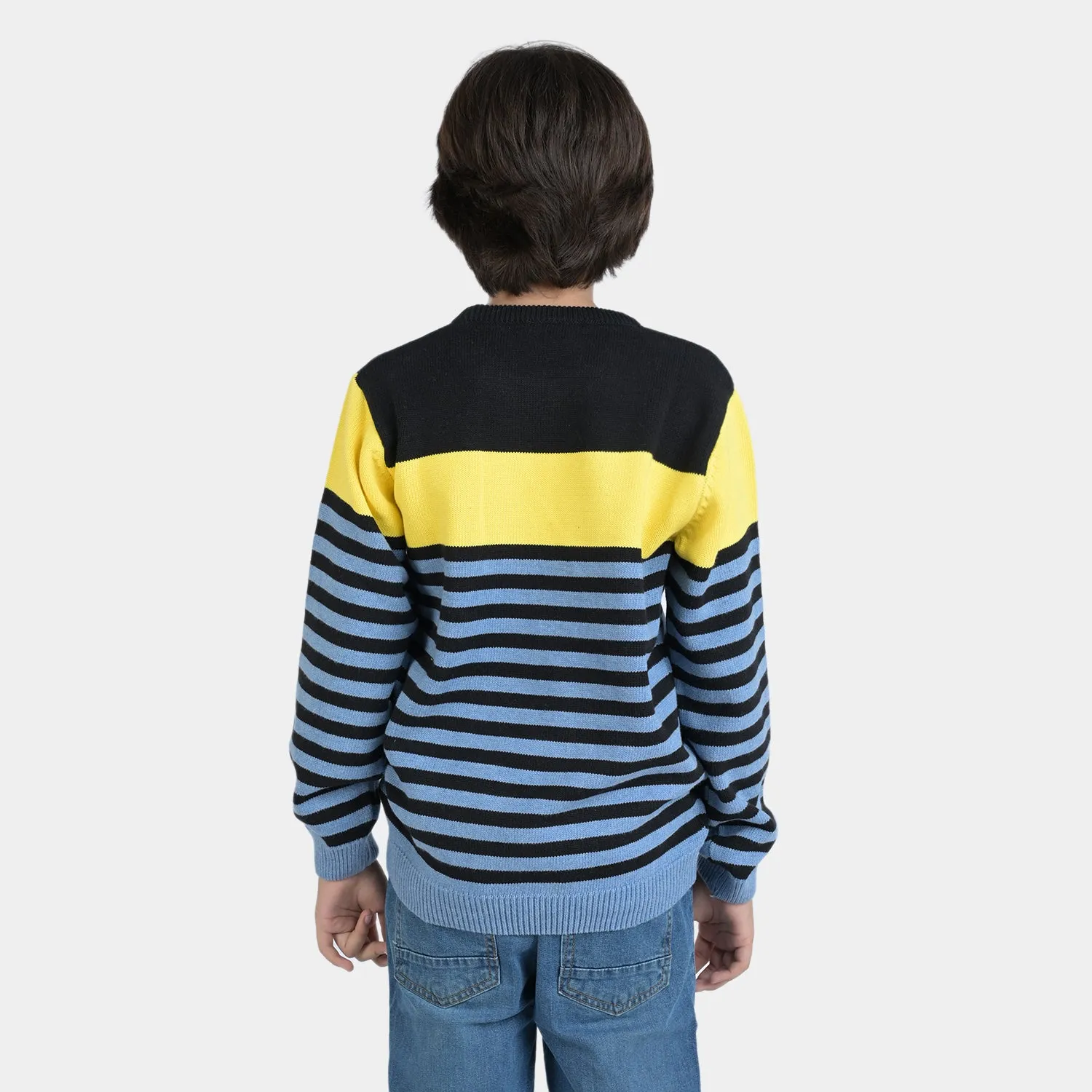 Boys Acrylic Full Sleeves Sweater Striper-Navy/Sky