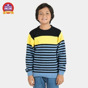 Boys Acrylic Full Sleeves Sweater Striper-Navy/Sky