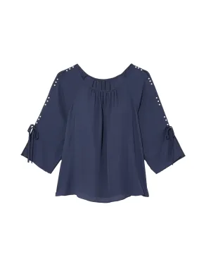 Bradie Flare Sleeve Blouse with Sleeve Accents | Royal Blue