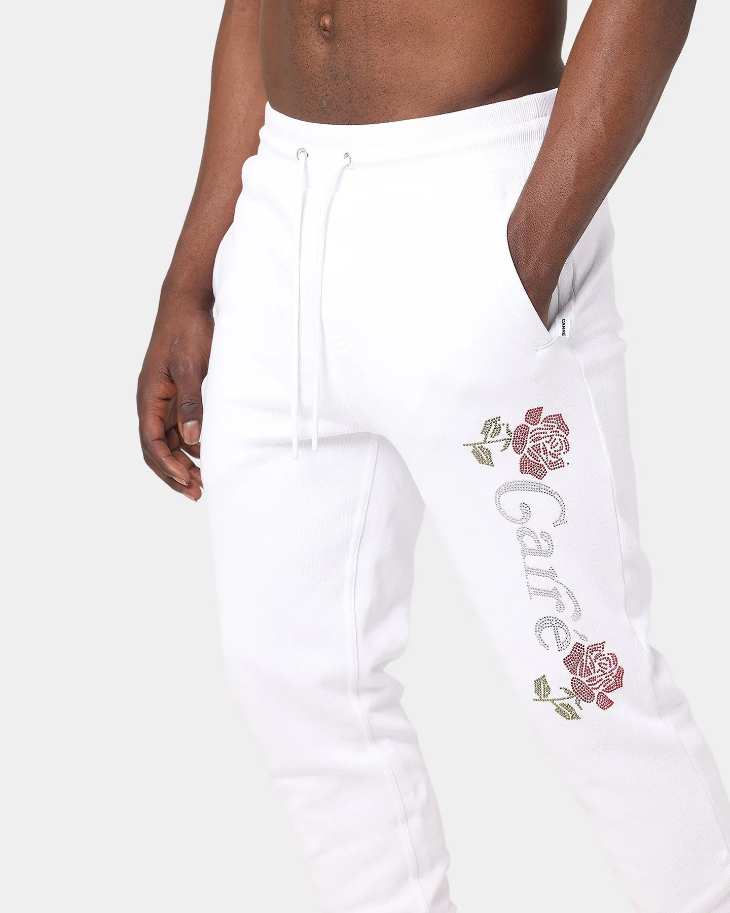 Carré Rhinestone Rose Sweatpants White