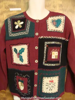 Cheap Crafty Ugly Christmas Sweater with Padded Shoulders