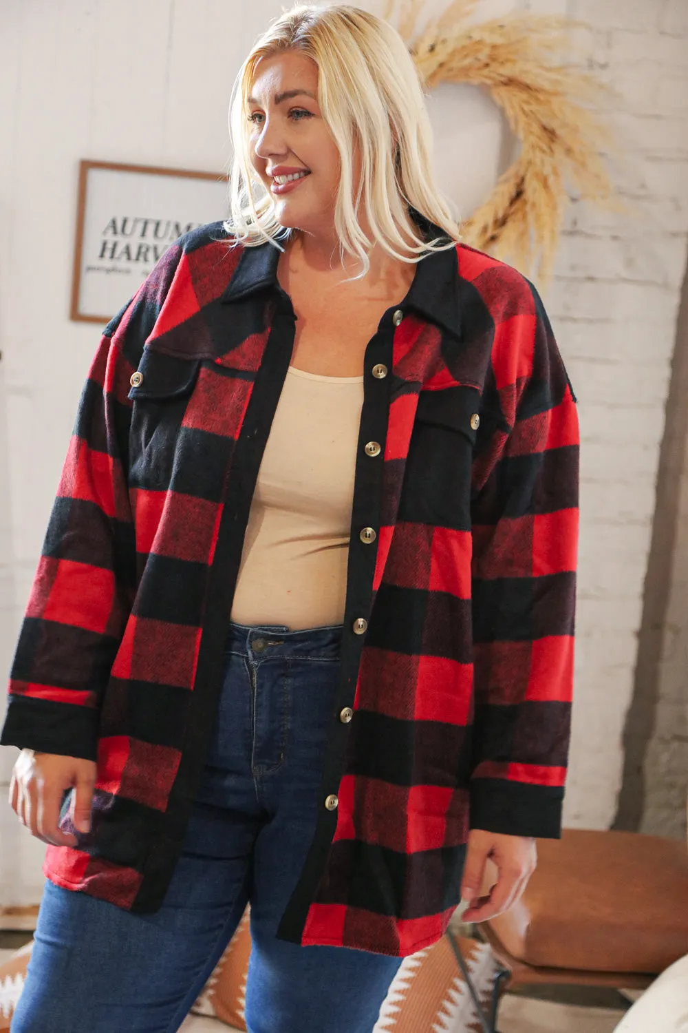 Christmas Red Flannel Plaid Button Down Shacket