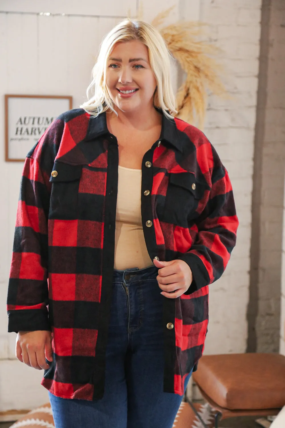 Christmas Red Flannel Plaid Button Down Shacket