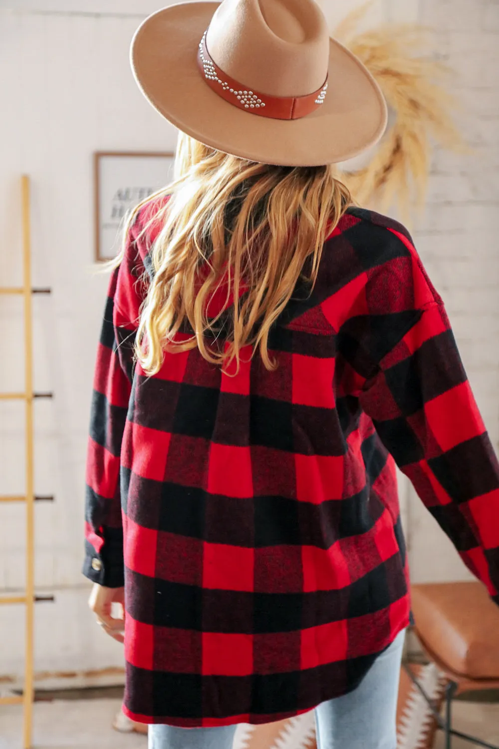 Christmas Red Flannel Plaid Button Down Shacket