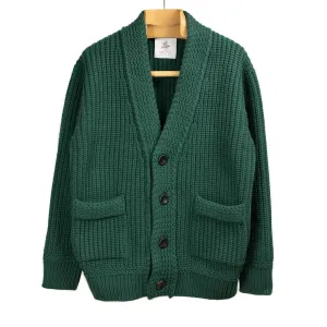 Chunky ribbed cardigan in jade green French Merino wool