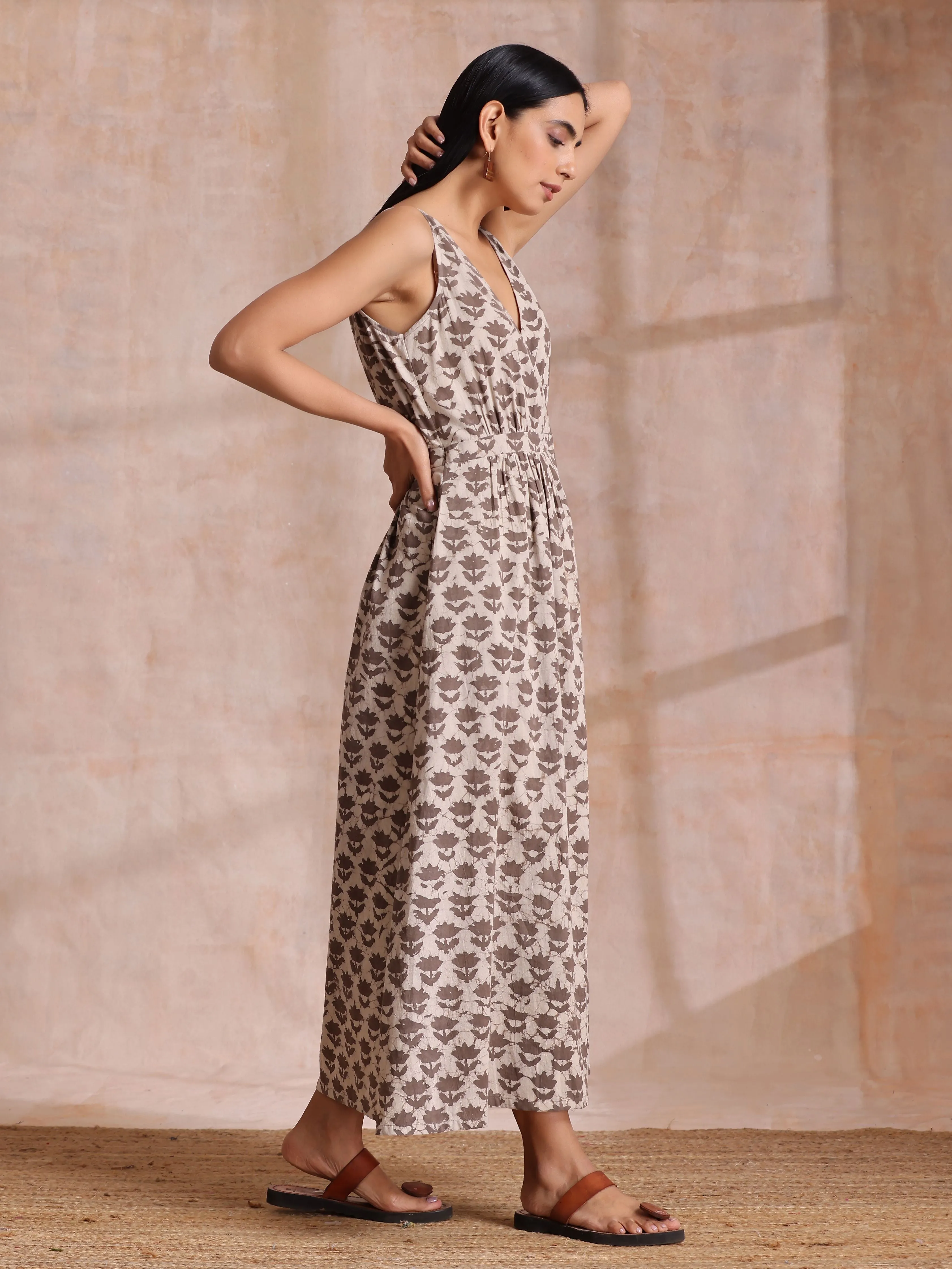 Clay Dabu Buta Print Cotton Sleeveless Wrap Dress