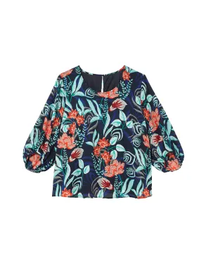 Clea Balloon Sleeve Blouse | Navy / Orange