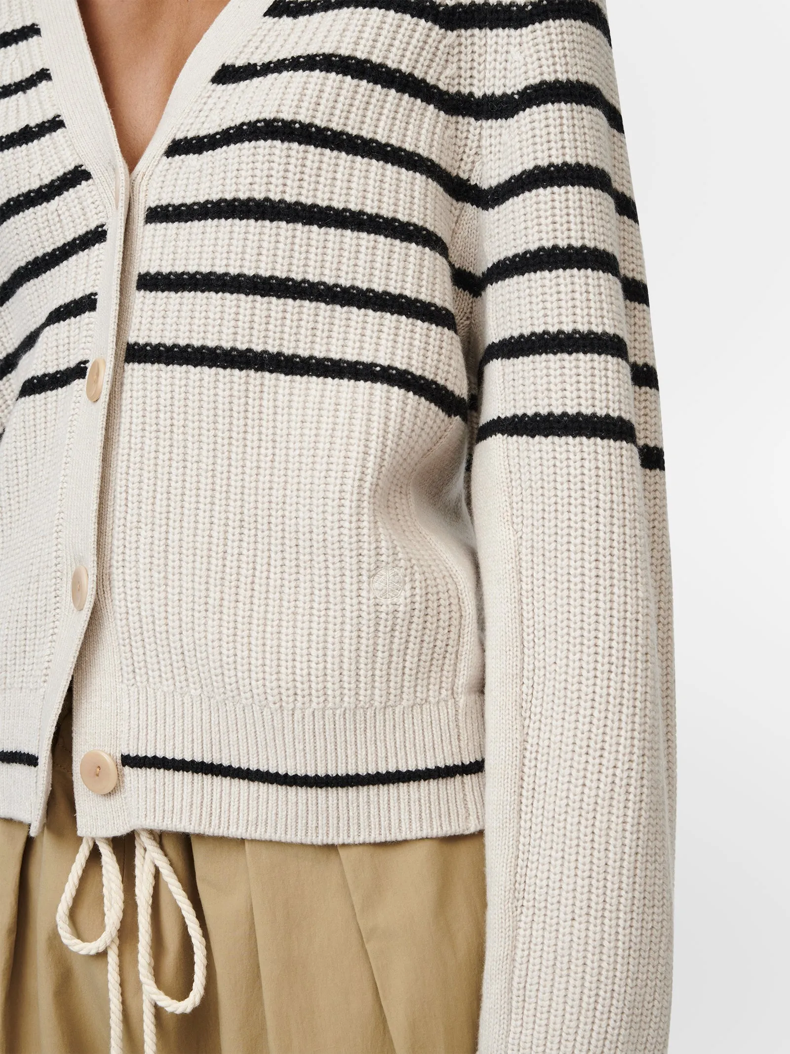 Cocoon Split Sleeve Cardigan in Crema w/ Black Stripe