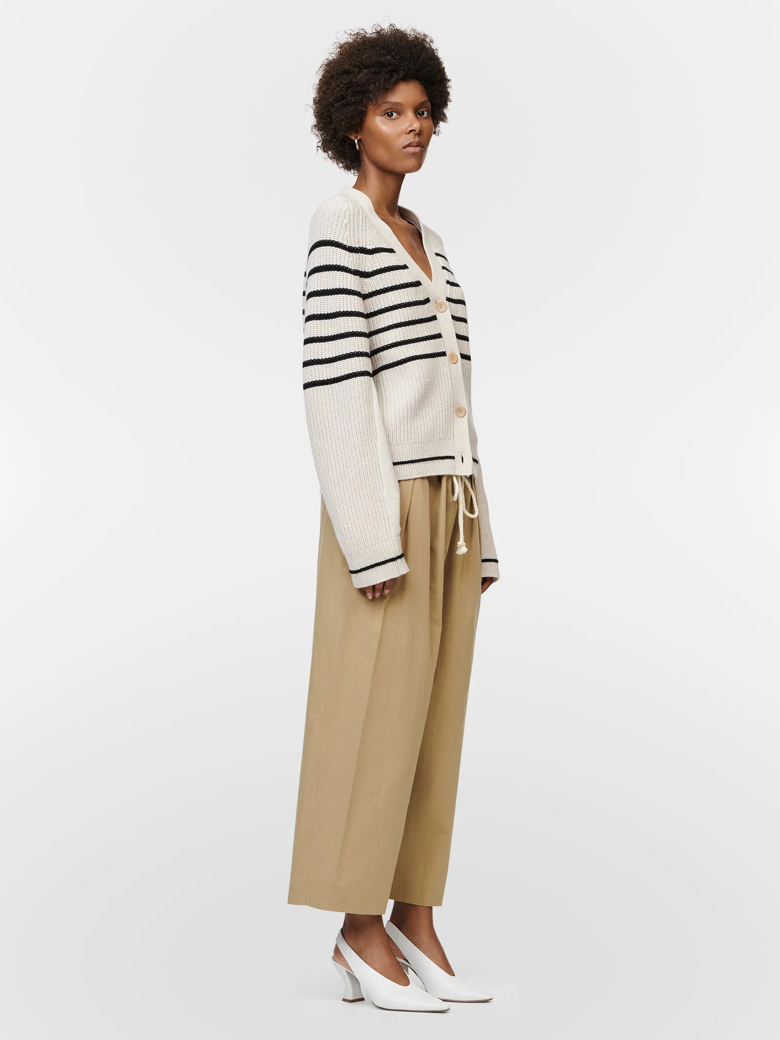 Cocoon Split Sleeve Cardigan in Crema w/ Black Stripe