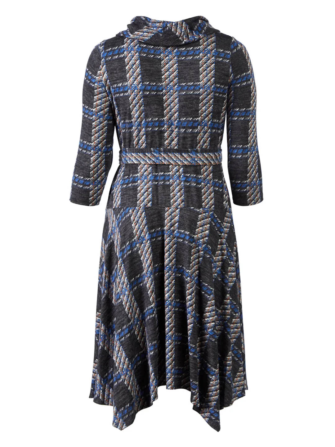 Cowl Neck Plaid Fit-And-Flare Sweater Dress