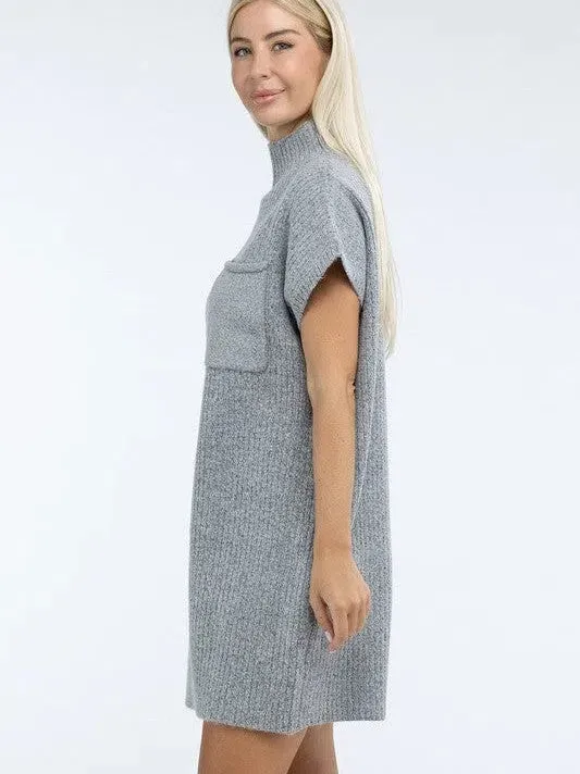 Crafted for Comfort Mock Neck Short Sleeve Sweater Dress with Pocket