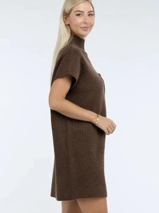 Crafted for Comfort Mock Neck Short Sleeve Sweater Dress with Pocket