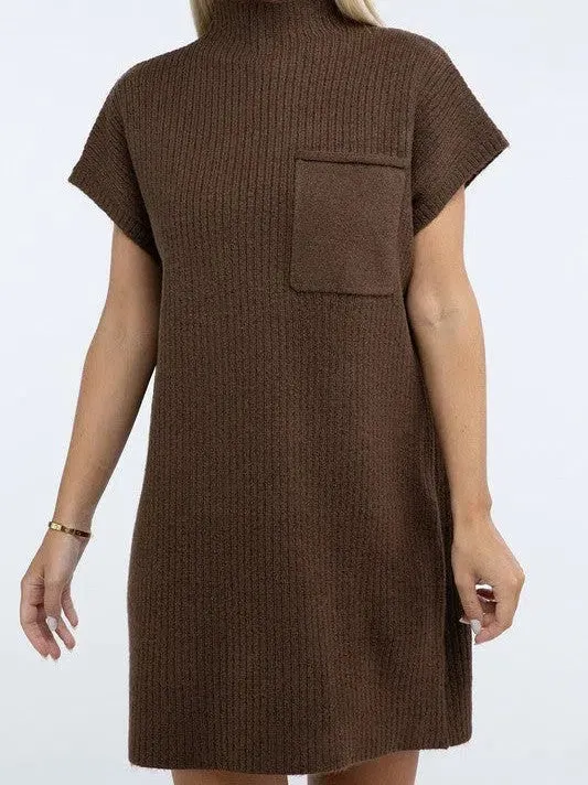 Crafted for Comfort Mock Neck Short Sleeve Sweater Dress with Pocket