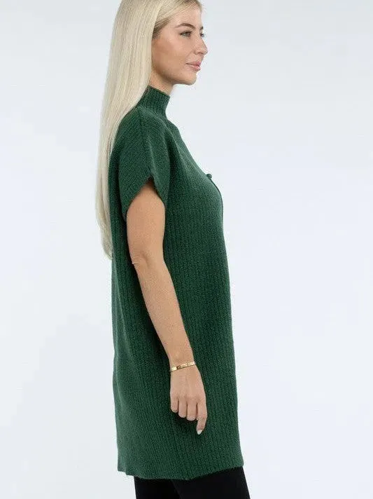 Crafted for Comfort Mock Neck Short Sleeve Sweater Dress with Pocket