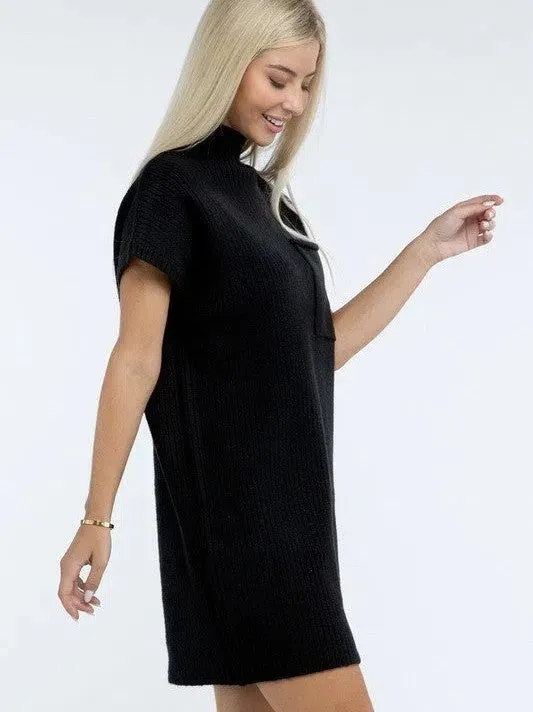 Crafted for Comfort Mock Neck Short Sleeve Sweater Dress with Pocket