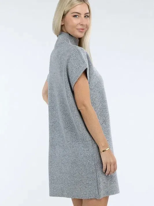 Crafted for Comfort Mock Neck Short Sleeve Sweater Dress with Pocket