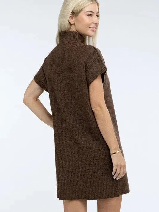 Crafted for Comfort Mock Neck Short Sleeve Sweater Dress with Pocket