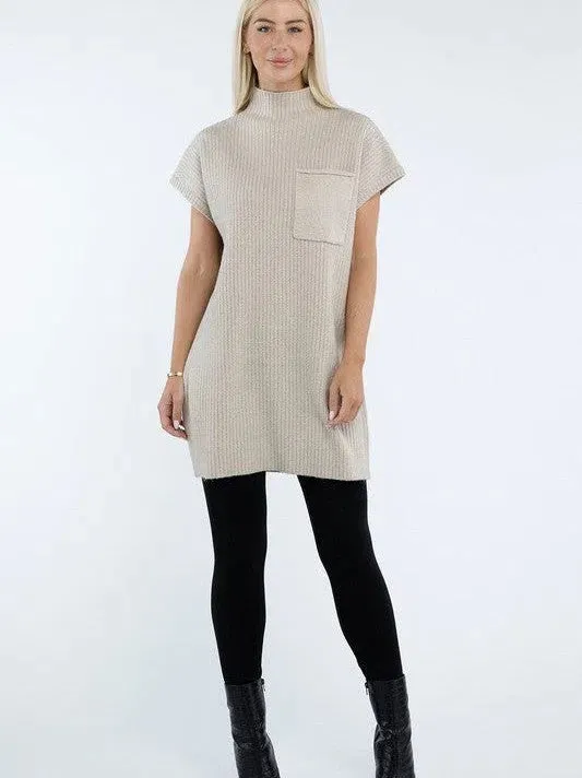 Crafted for Comfort Mock Neck Short Sleeve Sweater Dress with Pocket