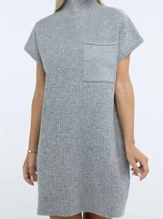 Crafted for Comfort Mock Neck Short Sleeve Sweater Dress with Pocket