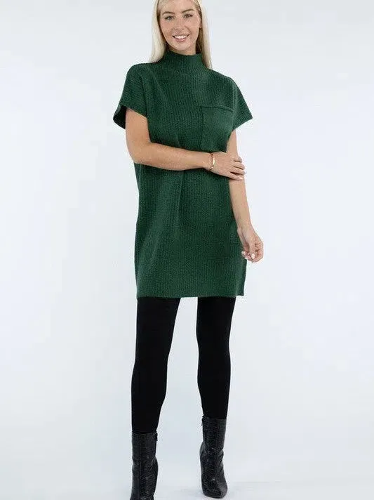 Crafted for Comfort Mock Neck Short Sleeve Sweater Dress with Pocket