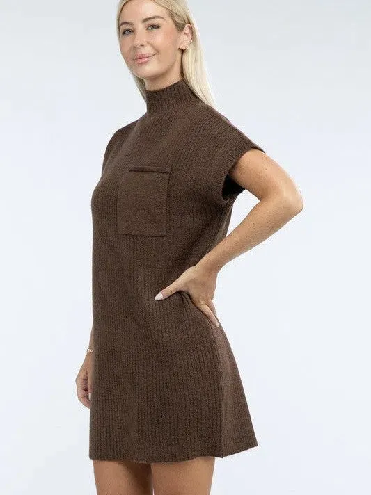 Crafted for Comfort Mock Neck Short Sleeve Sweater Dress with Pocket